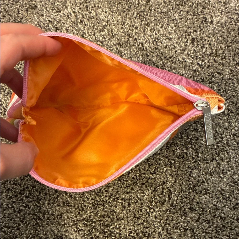 Clinique Pink and Orange Geometric Cosmetic Makeup Bag